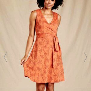 NWT Toad & Co Cue Wrap Sleeveless Dress Poppy Airy Floral Orange Print Large